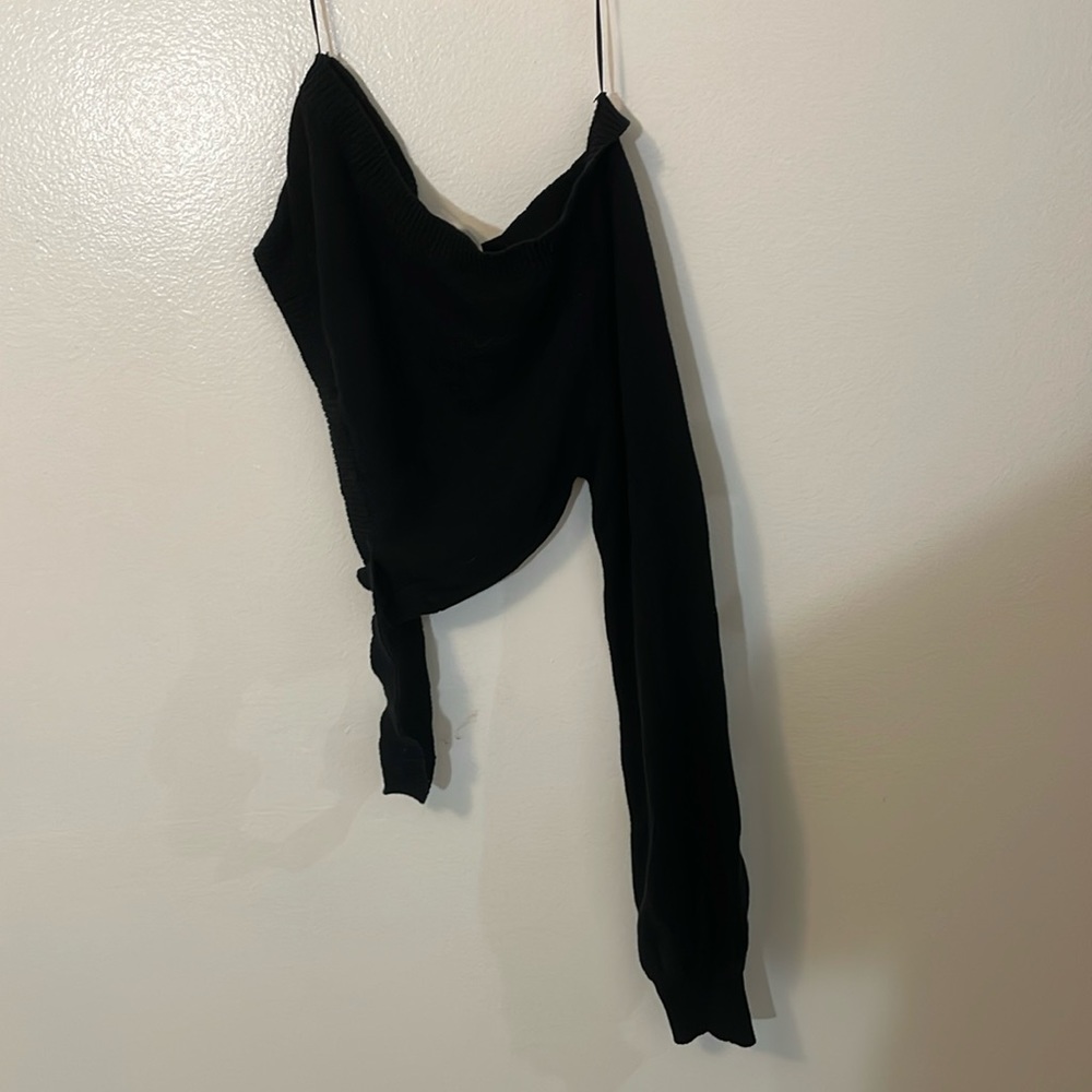 SeaShell Delray one shoulder cropped black sweater knit NWT